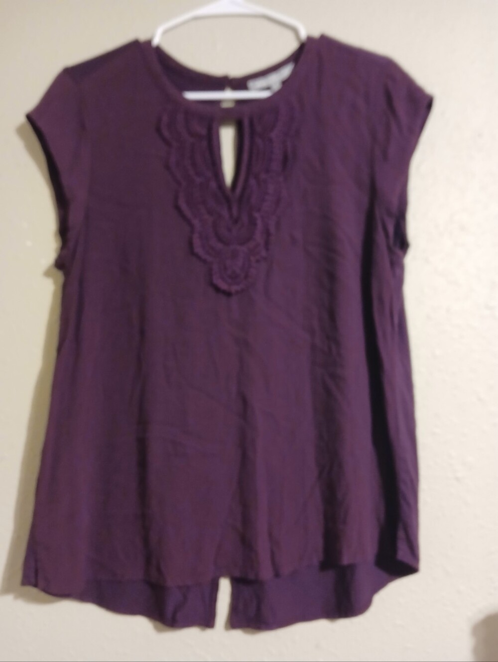 Daniel Rainn Deep Plum Embroidered Keyhole Blouse